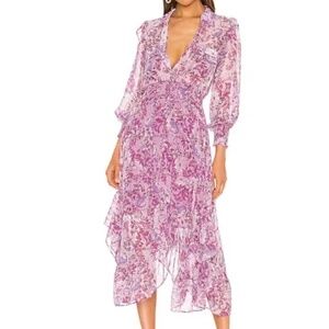 Misa Los Angeles Rizou Purple Floral Long Sleeve Dress (sz S)